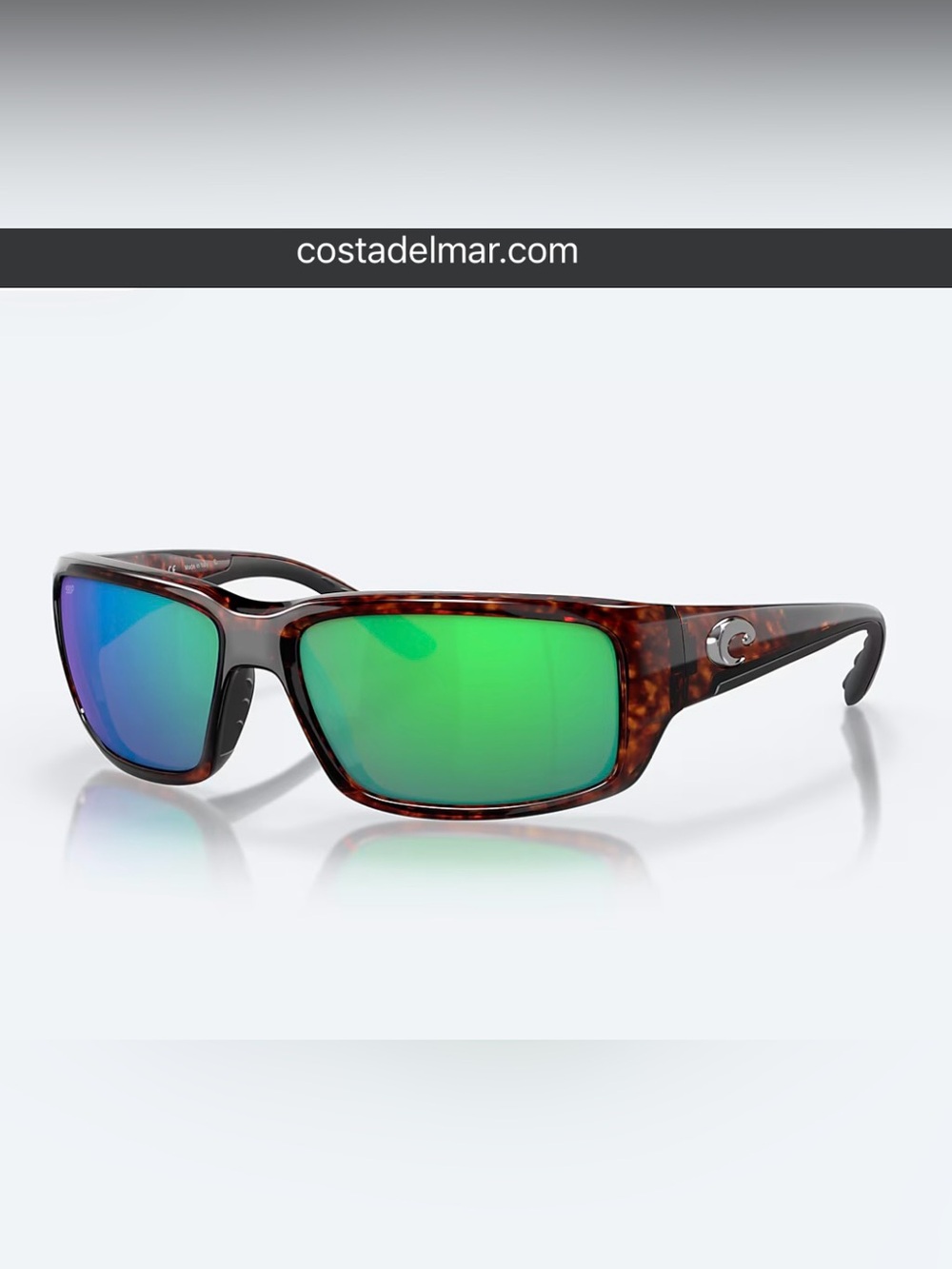 Costa Del Mar Tortoise Frame Sunglasses with Green Mirror Lenses